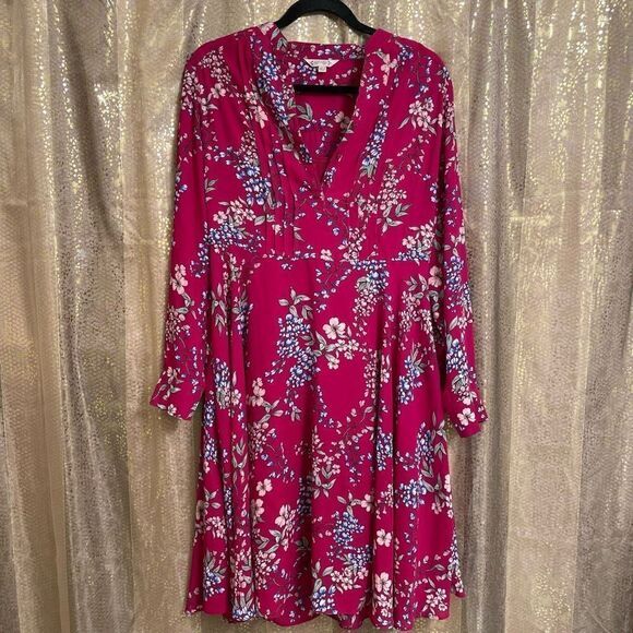 NANETTE Nanette Lepore Magenta Floral Pintuck Flared Dress, Size 8 - Picture 1 of 8